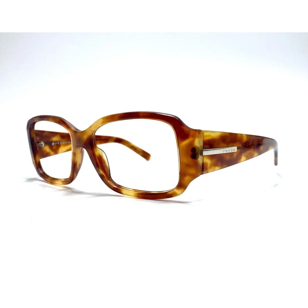 Prada Brown Amber Clear Rectangular Glasses Wide Temples Italy SPR14H 57 16 130